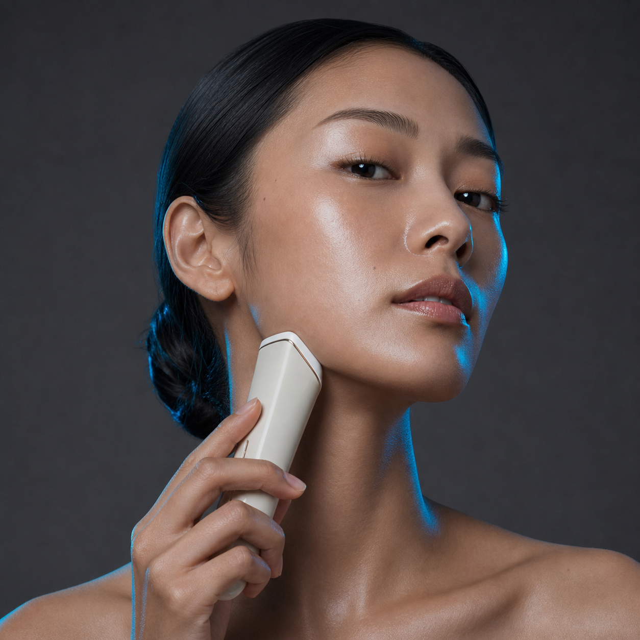 Woman using a facial beauty device